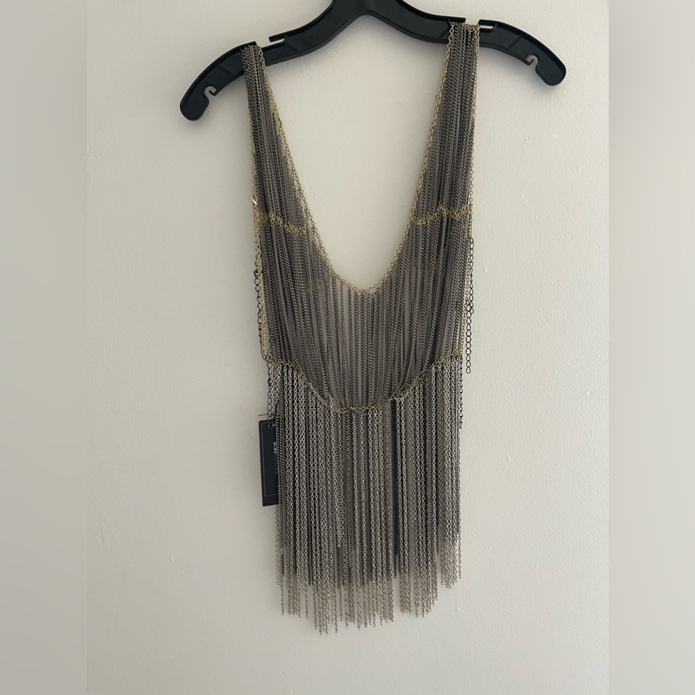 BCBGMaxAzria Gold and Gray Fringe Tank Top
